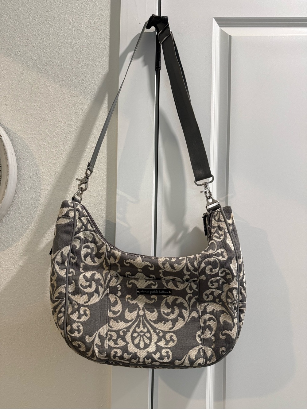 Petunia Pickle Bottom Gray and Cream Diaper Bag